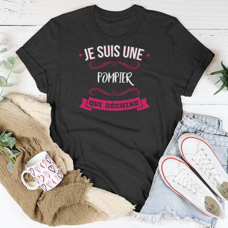 Feuerwehr Motivationsshirt Je suis une pompier qui déchire, Schwarzes T-Shirt Lustige Geschenke