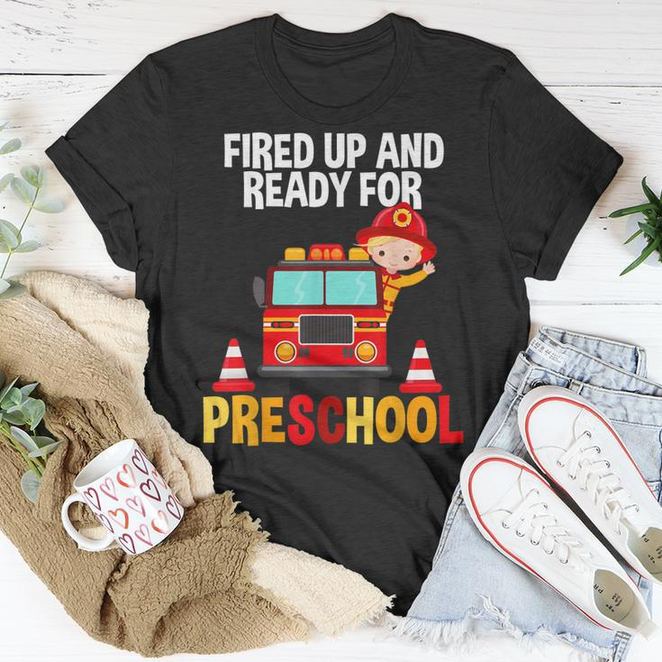 Fired Up And Ready For Preschool Fire Fighter Fire Truck T-Shirt Funny Gifts