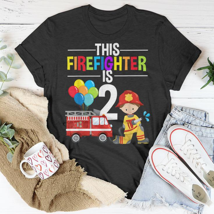 This Firefighter Is 2 2Nd Birthday Fire Truck Fireman Boys T-Shirt Funny Gifts