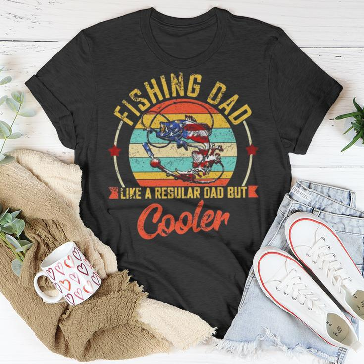 Fishing Dad Like A Regular Dad But Cooler Retro Vintage American Flag Unisex T-Shirt Unique Gifts