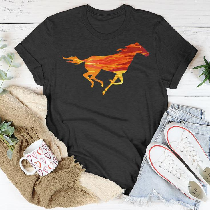 Flammen-Pferd Grafik T-Shirt in Schwarz, Feuriges Design für Reiter Lustige Geschenke