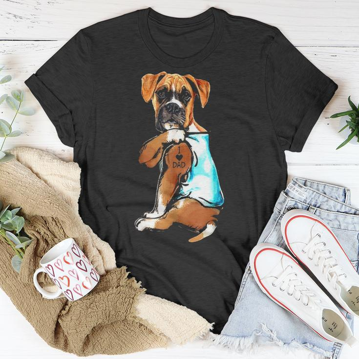 Funny Boxer Dog I Love Dad Tattoo Boxer Lover Gift Unisex T-Shirt Funny Gifts