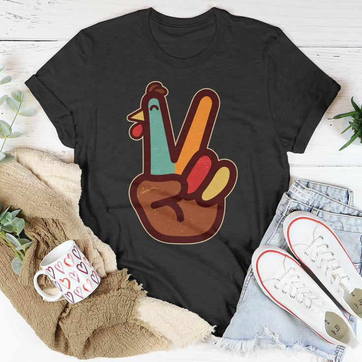 Funny Cute Thanksgiving Hand Turkey Peace Sign Unisex T-Shirt Unique Gifts