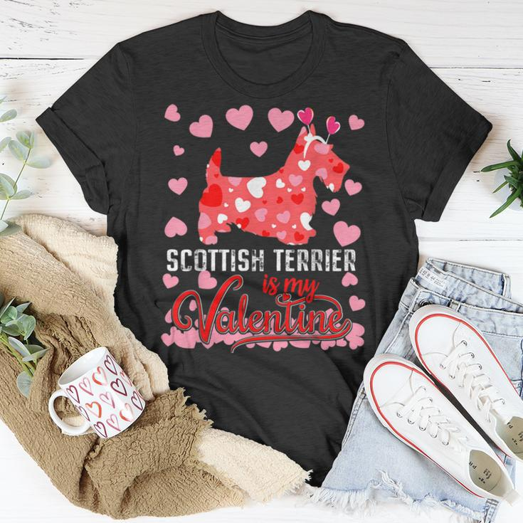 Funny Scottish Terrier Is My Valentine Dog Lover Dad Mom Unisex T-Shirt Unique Gifts