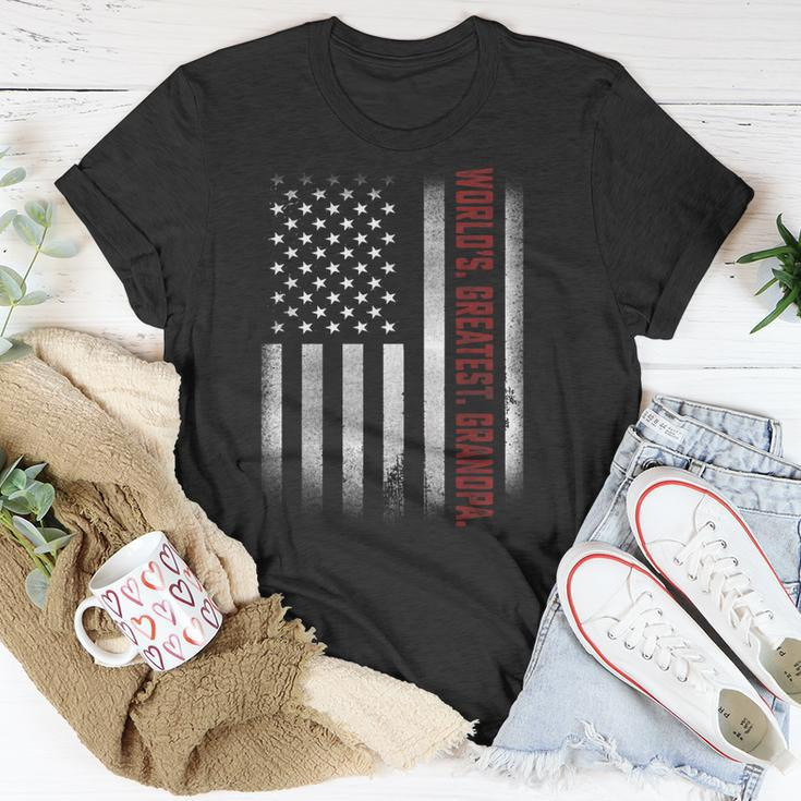 Gifts For Papa Worlds Greatest Grandpa American Flags Gift For Mens Unisex T-Shirt Unique Gifts