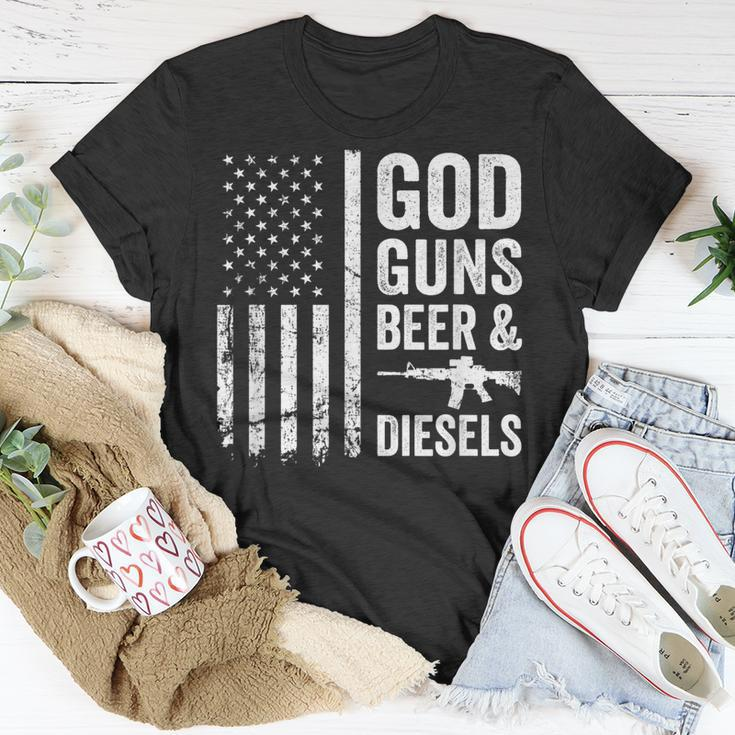 God Guns Beer & Diesels Diesel Truck Mechanic Usa Flag Unisex T-Shirt Unique Gifts