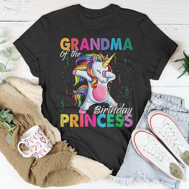 Grandma Of The Birthday Princess Girl Dabbing Unicorn Theme Unisex T-Shirt Unique Gifts