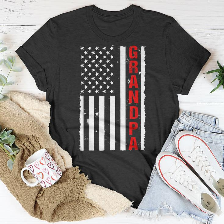 Grandpa Usa Flag Firefighter Thin Red Line Fireman T-Shirt Funny Gifts