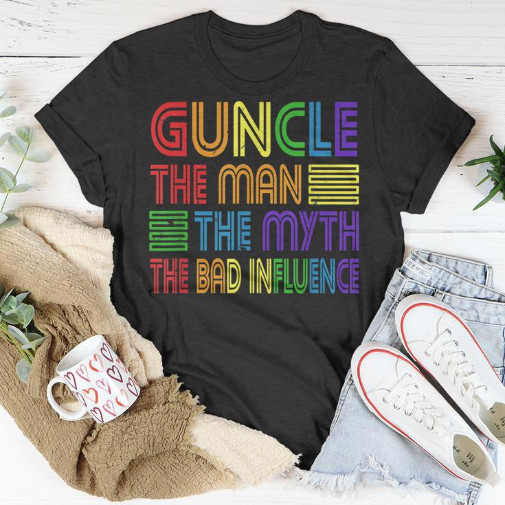 Guncle The Man Myth Bad Influence Gay Uncle Godfather Gift For Mens Unisex T-Shirt Unique Gifts