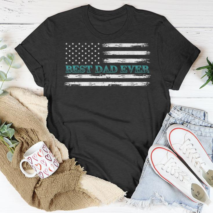 Happy Fathers Day Best Dad Ever With Us American Flag Unisex T-Shirt Funny Gifts