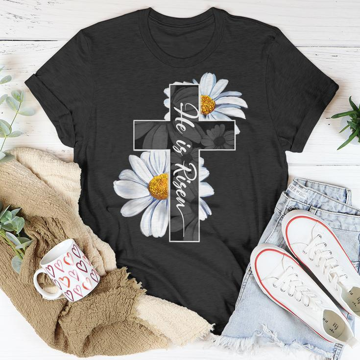 He Is Risen Flower Jesus Cross Religious Happy Easter Day Unisex T-Shirt Unique Gifts