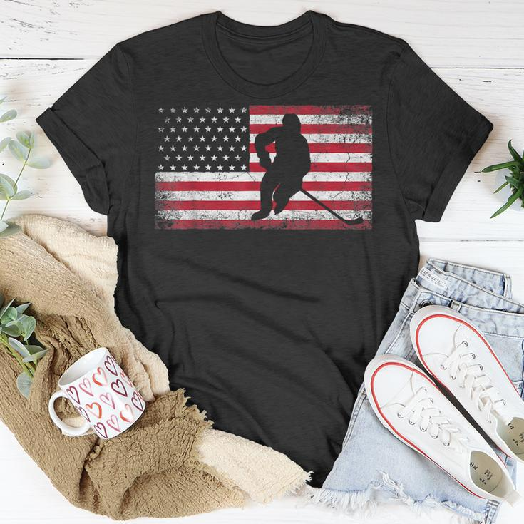 Hockey American Flag 4Th Of July Patriotic Usa Dad Men Son Unisex T-Shirt Unique Gifts