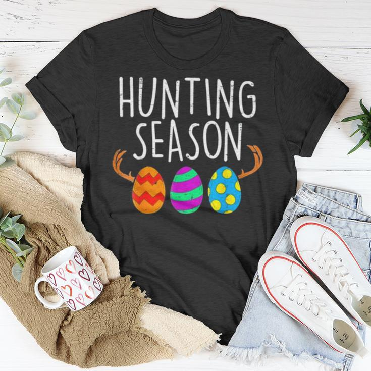 Hunting Season Eggs Deer Funny Easter Day Egg Hunt Hunter 2023 Gift Unisex T-Shirt Unique Gifts