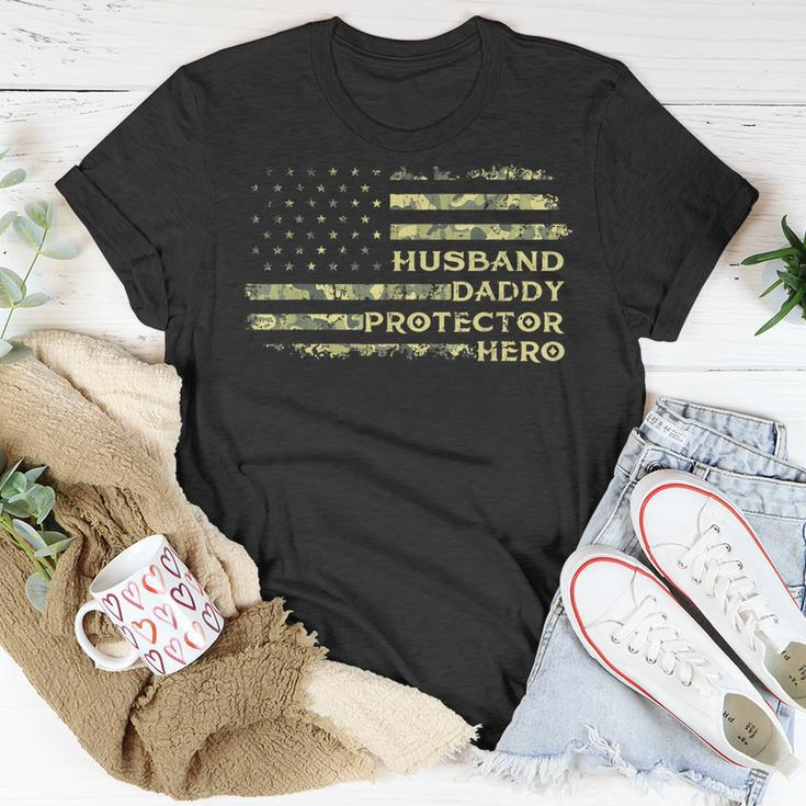 Husband Daddy Protector Hero Fathers Day Flag Dad Papa Gift For Mens Unisex T-Shirt Unique Gifts