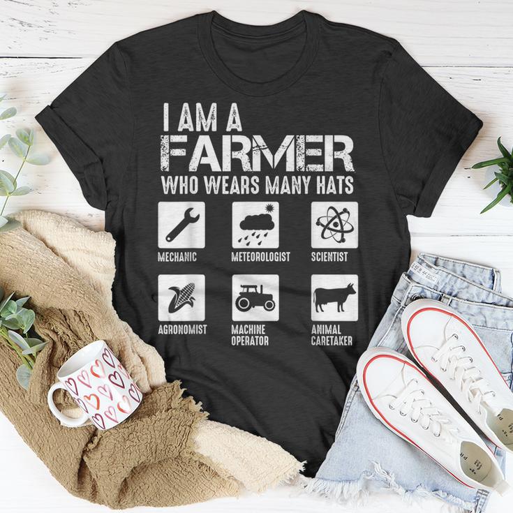 I Am A Farmer Who Wears Many Hats Tractor Unisex T-Shirt | Mazezy