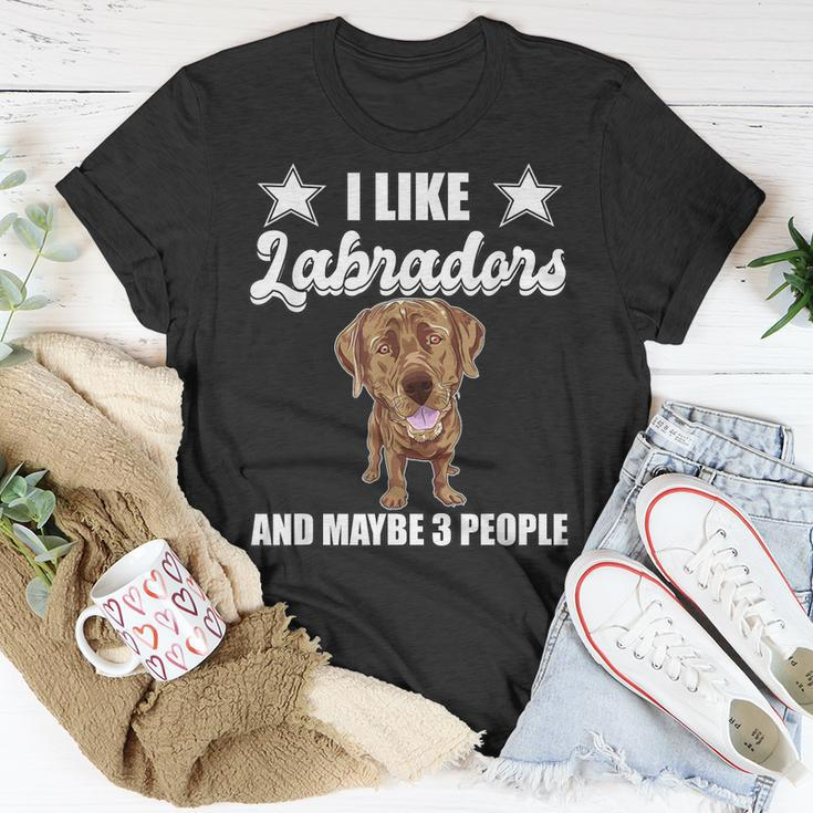 I Like Labradors Maybe 3 People Chocolate Lab Gift Labrador Unisex T-Shirt Funny Gifts
