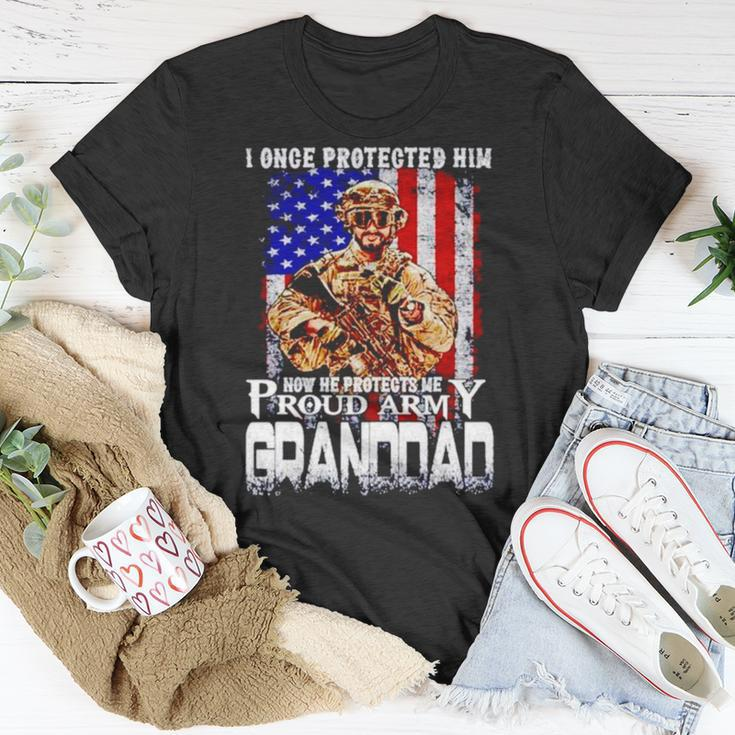 I Once Protected Him Now He Protects Me Proud Army Granddad Unisex T-Shirt Unique Gifts