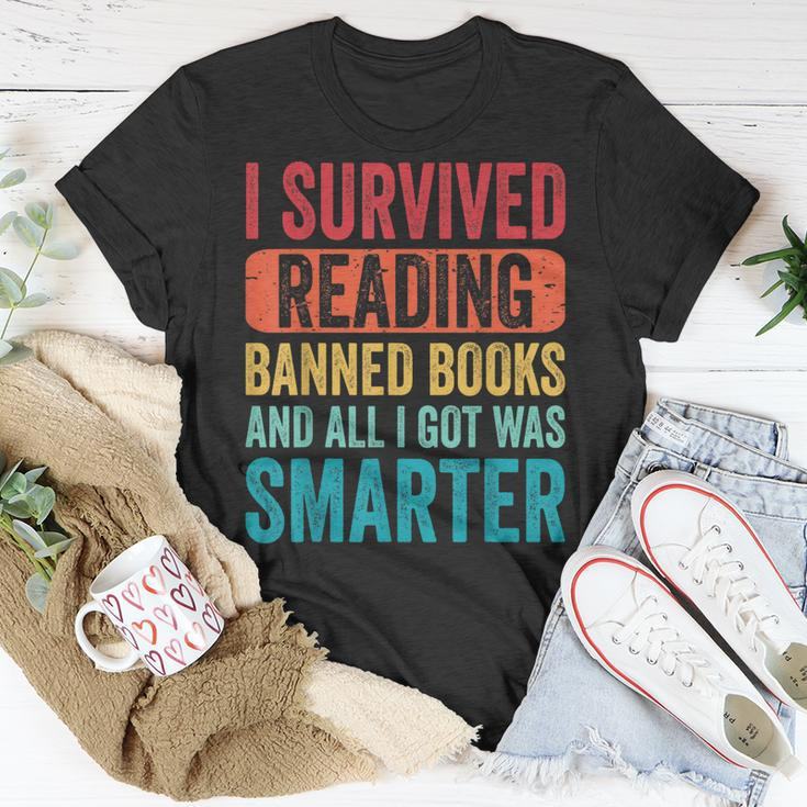 I Survived Reading Banned Books Bookaholic Book Lovers Funny Unisex T-Shirt Unique Gifts