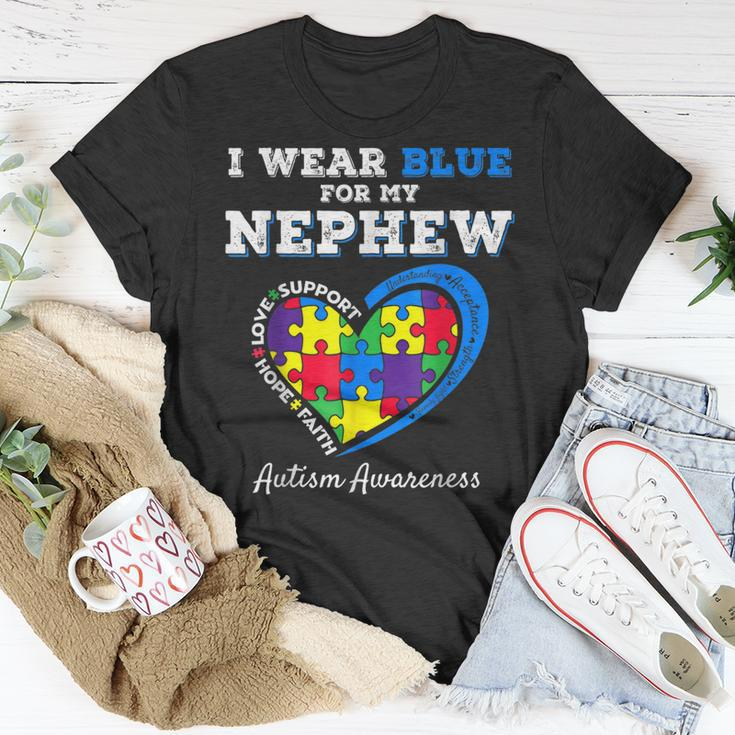 I Wear Blue For My Nephew Autism Awareness Uncle Aunt Puzzle Unisex T-Shirt Unique Gifts