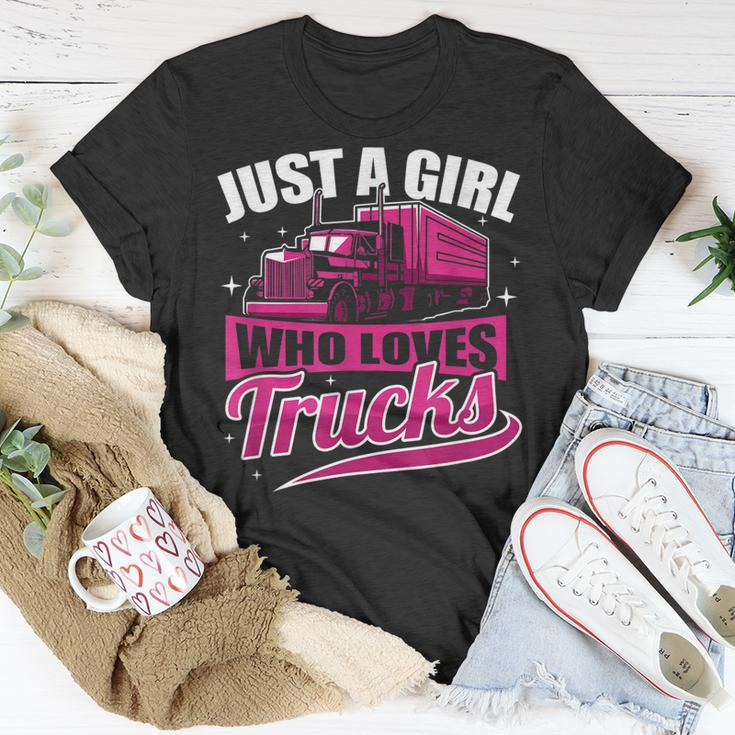 Just A Girl Who Loves Trucks Proud Trucker Girl T-Shirt Funny Gifts