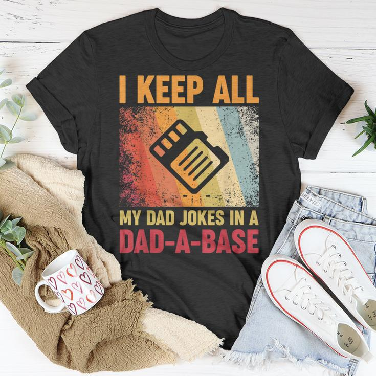 I Keep All My Dad Jokes In A Dad-A-Base Vintage Father Daddy T-Shirt Funny Gifts