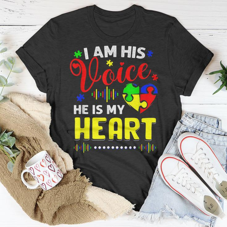 Kids I Am His Voice He Is My Heart Autism Awareness Mom Dad Unisex T-Shirt Unique Gifts