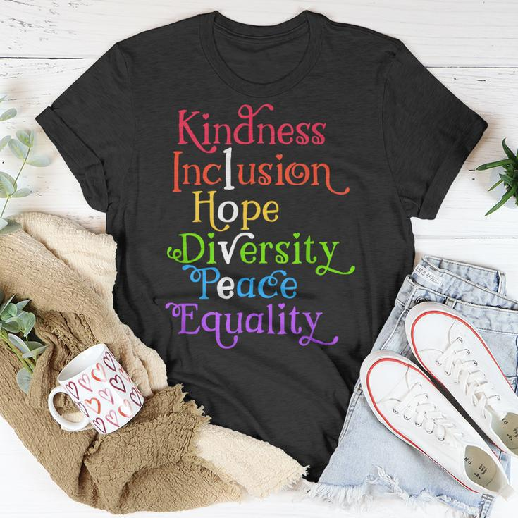 Kindness Love Inclusion Equality Diversity Human Rights Unisex T-Shirt Unique Gifts