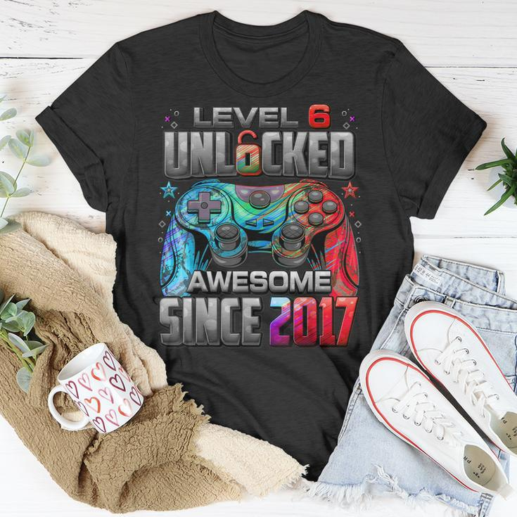 Level 6 Unlocked Awesome Since 2017 6Th Birthday Gaming Unisex T-Shirt Unique Gifts