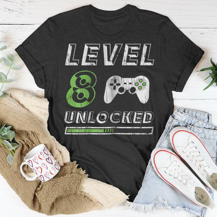 Level 8 Unlocked - 8 Year Old Gamer Funny Birthday Unisex T-Shirt Unique Gifts