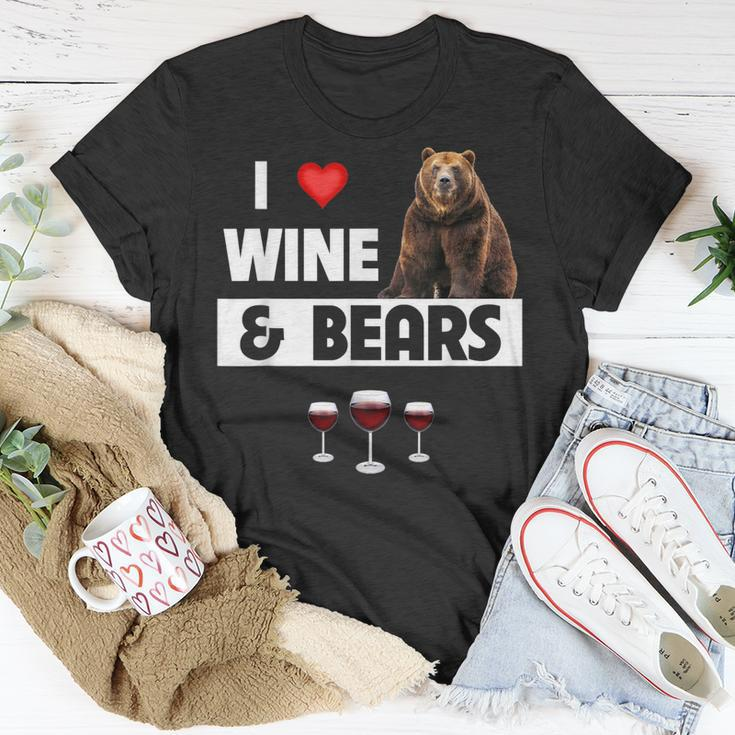 I Love Wine And Bears Lustiges Trinken Camping Wildtiere Tier T-Shirt Lustige Geschenke