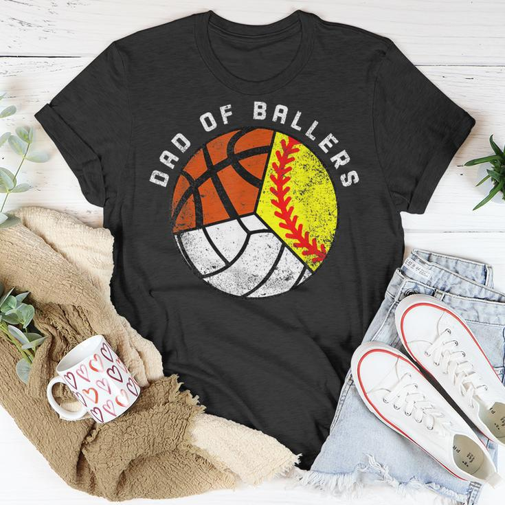 Mens Dad Of Ballers Funny Softball Volleyball Basketball Dad Unisex T-Shirt Unique Gifts