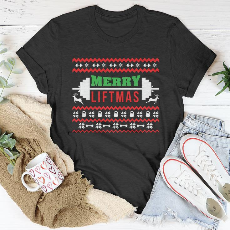 Merry Liftmas Christmas Funny Workout Snowman Christmas Slogans Christmas Tree Unisex T-Shirt Unique Gifts