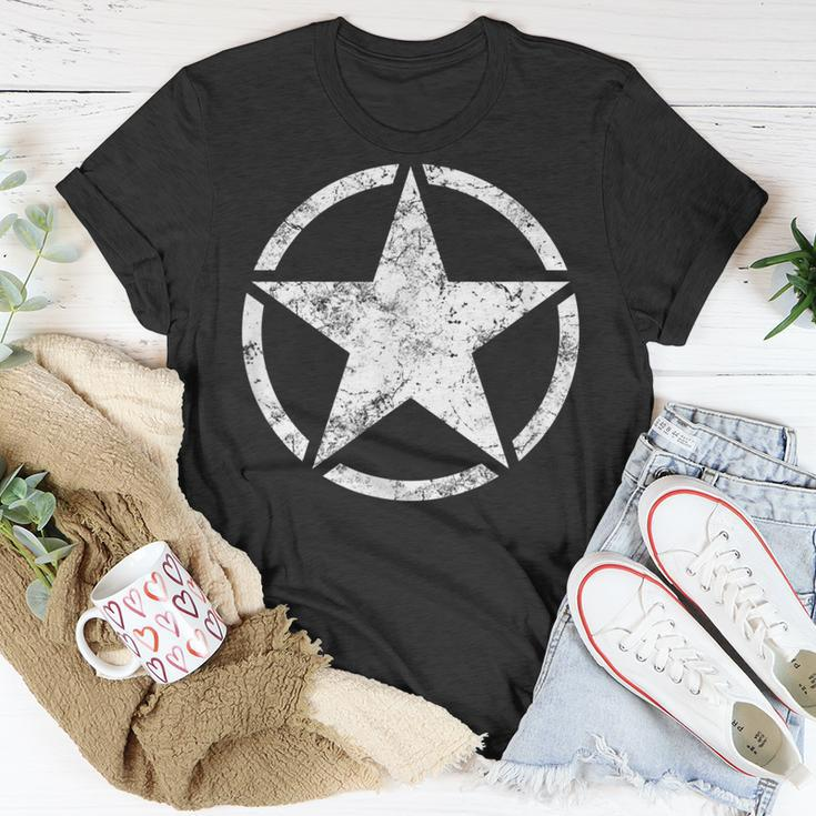 Military Hero Star In Circle White Distressed Veteran T-shirt Funny Gifts