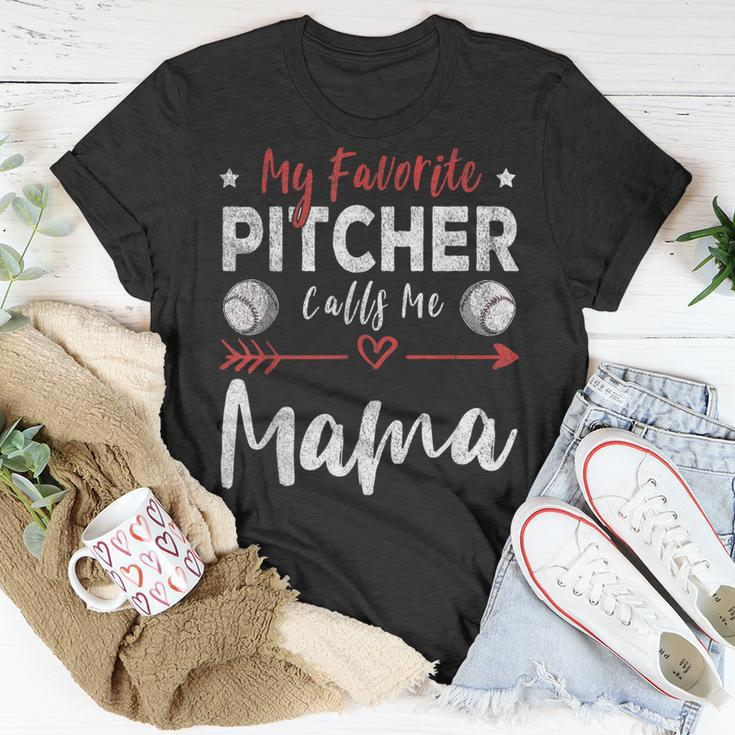 My Favorite Pitcher Calls Me Mama Baseball Player Mom Unisex T-Shirt Unique Gifts