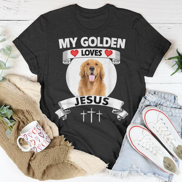 My Golden Retriever Loves Jesus Christian Family Dog Mom Dad Unisex T-Shirt Unique Gifts