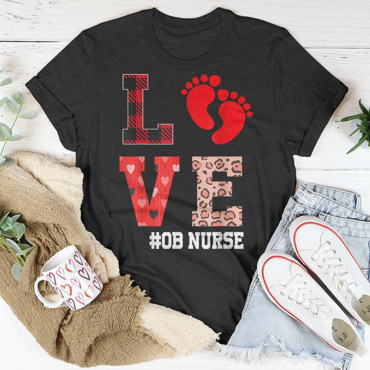Ob Nurse Love Valentines Day Leopard Plaid Hearts Nursing T-shirt Funny Gifts