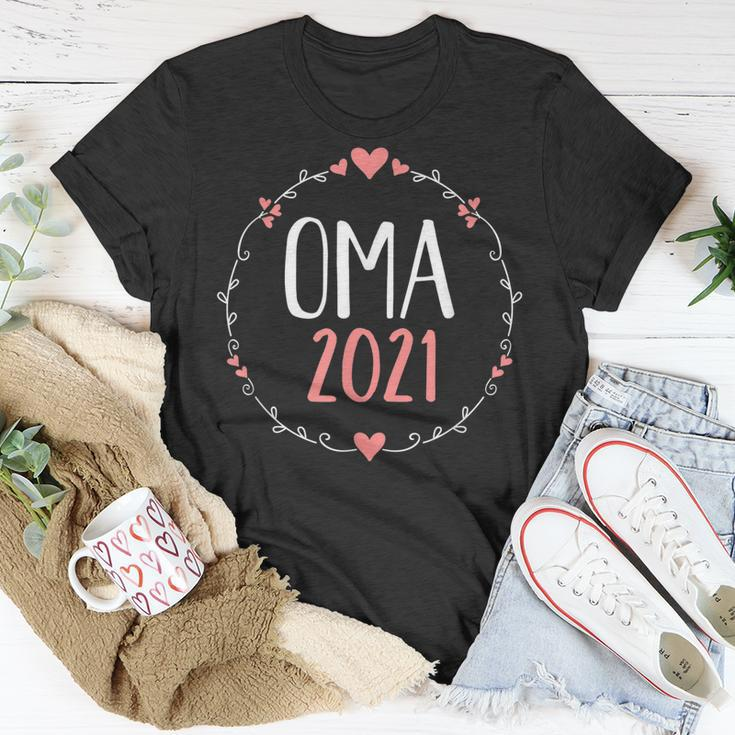 Oma 2021 T-Shirt Schwarz mit Herzen & Kranz-Design, Geschenk für Großmütter Lustige Geschenke