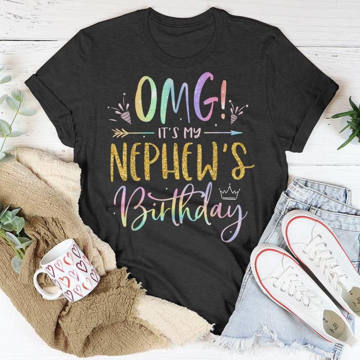 Omg Its My Nephews Birthday Happy Bday Uncle Aunt Tie Dye Unisex T-Shirt Unique Gifts