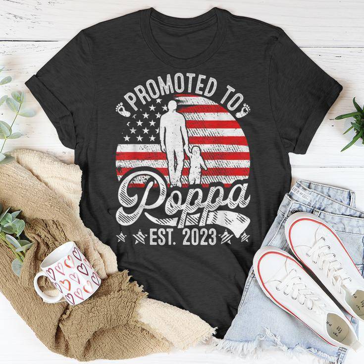 Patriotic Promoted To Poppa Est 2023 American Flag Gift For Mens Unisex T-Shirt Unique Gifts