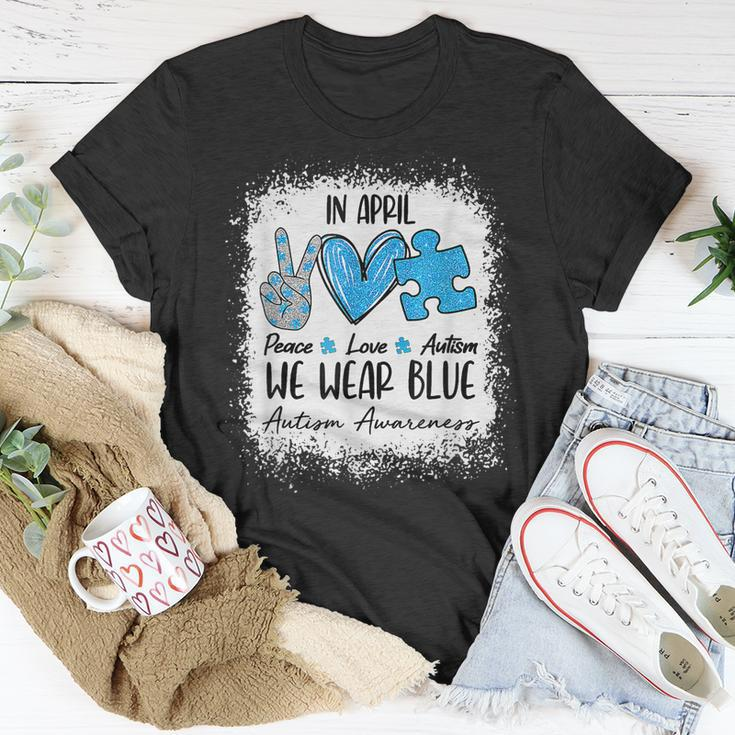 Peace Love Autism In April We Wear Blue For Autism Awareness Unisex T-Shirt Unique Gifts