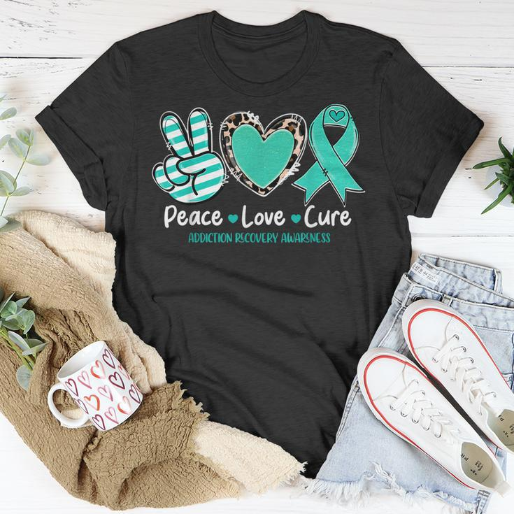Peace Love Cure Addiction Recovery Awareness Support Unisex T-Shirt Unique Gifts