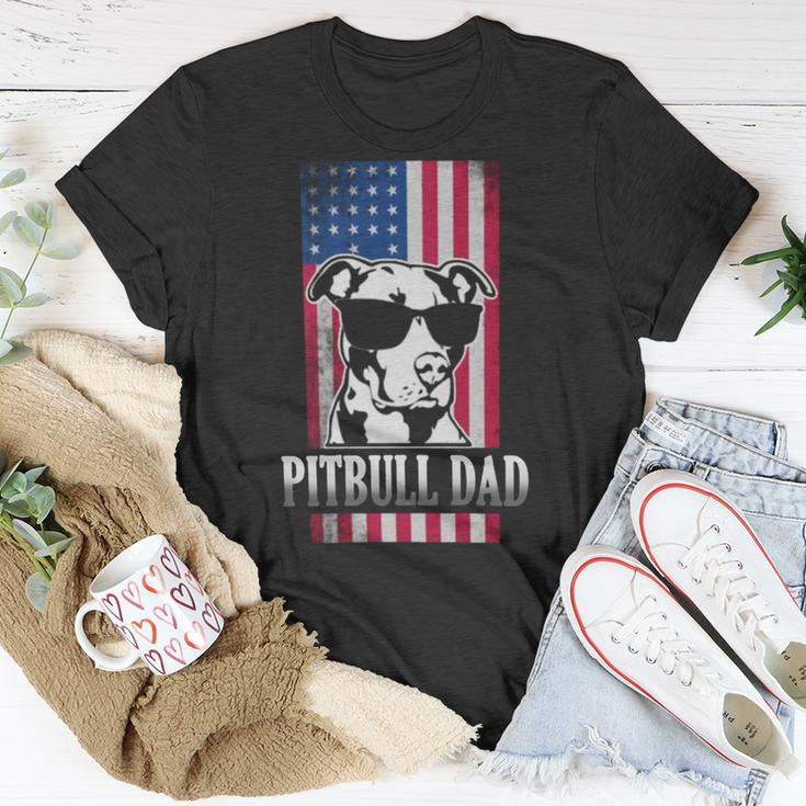 Pitbull Dad American Flag Unisex T-Shirt Unique Gifts