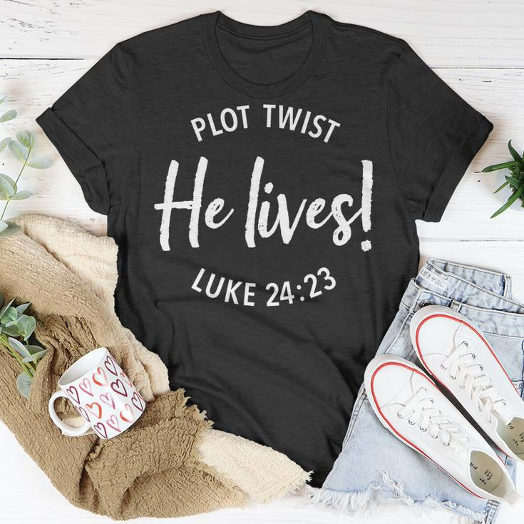 Plot Twist He Lives Shirt Easter Sunday Saying Dark Unisex T-Shirt Unique Gifts