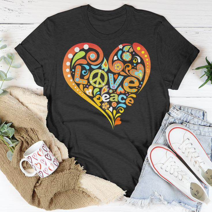 Pretty 60S 70S Hippie Peace Love Heart Peace Sign Unisex T-Shirt Unique Gifts