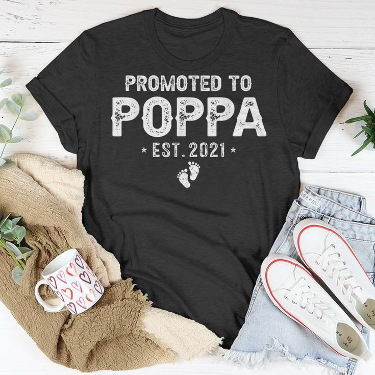 Promoted To Poppa Est2021 Pregnancy Baby Gift New Poppa Unisex T-Shirt Unique Gifts