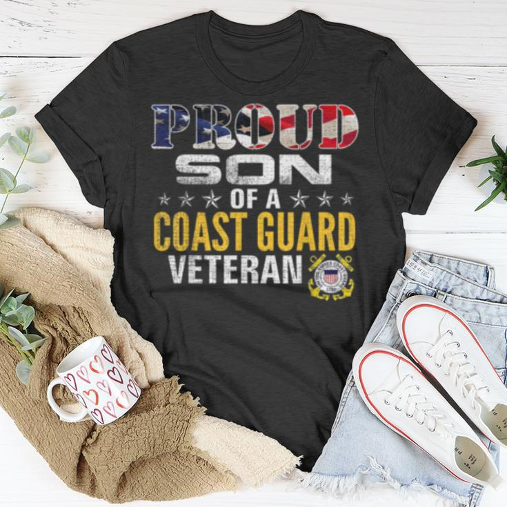 Proud Son Of A Coast Guard Veteran American Flag Military T-Shirt Funny Gifts