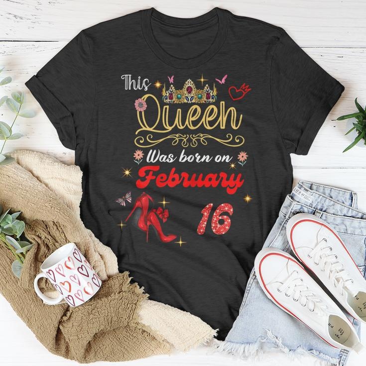 This Queen Was Born Am 16 Februar Geburtstag Frauen T-Shirt Lustige Geschenke