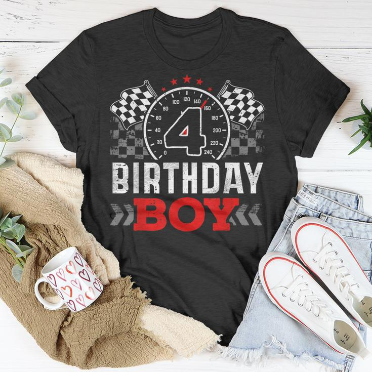 Race Car 4Th Birthday Boy Party Racing Car Driver Pit Crew Unisex T-Shirt Unique Gifts