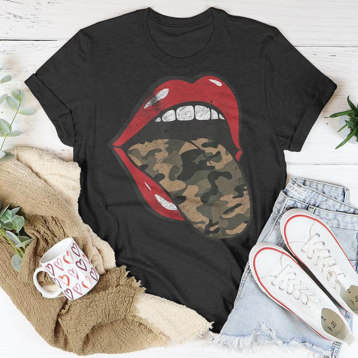 Red Lips Camo Tongue Camouflage Military Trendy Grunge Funny Unisex T-Shirt Unique Gifts