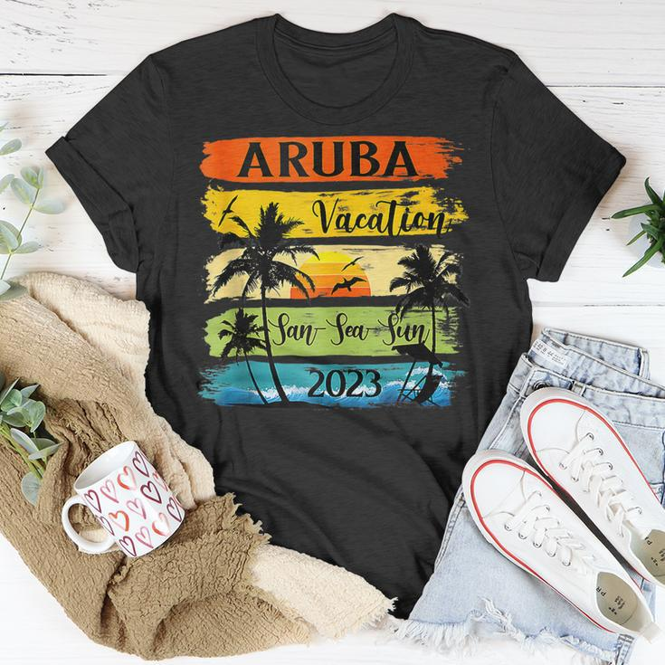Retro Aruba Family Vacation 2023 Sunset Beach Summer Trip Unisex T-Shirt Unique Gifts
